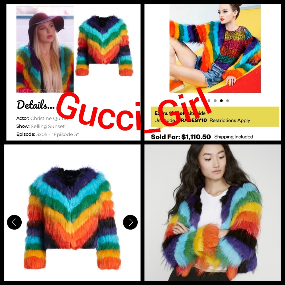NWOT Alice + Olivia M 6 8 10 Dawn Rainbow fur  🌈 rainbow coat pride barbie